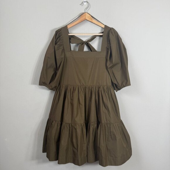 En Saison Gilda Tie-Back Poplin Mini Dress Women's Small Brown Tiered Boho NWT - Picture 4 of 16